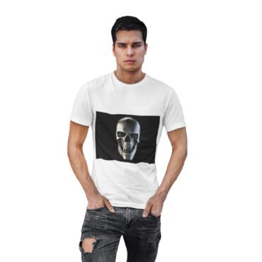skull round neck white tshirt for men